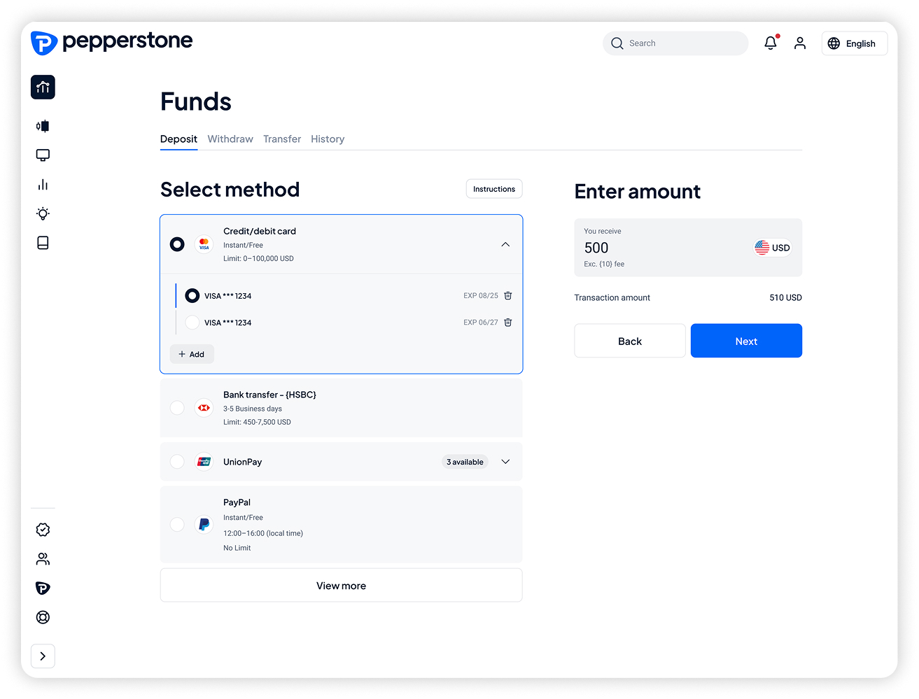 Redesigned method selection & amount entry screen