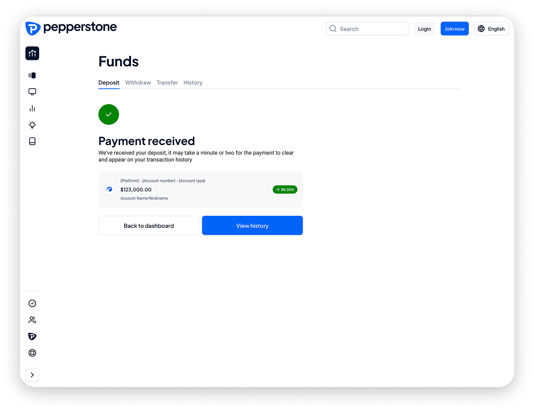 Payment received confirmation screen