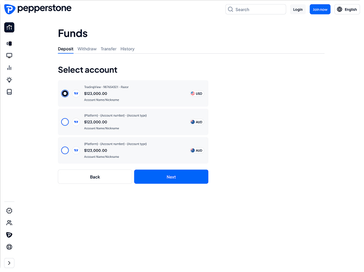 Redesigned account selection screen